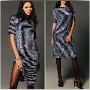 ANTHROPOLOGIE NWT Flat White Sequins Bling Cocktail Party A-Line Dress Size S